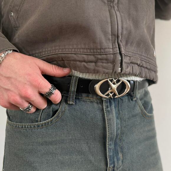 y2k silver and black gothic chrome star boho belt - Picture 6 of 11